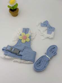 Cute Blue Floral Lace Pet Harness And Leash Set - Princess Dress Style Soft Vest Harness For Small Cats Dogs, Non-Pulling Escape Proof Chest Strap For Small Cats Dogs Daily Walking - Blue - View 10