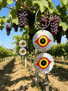 Outdoor Bird Reflective Device, Reflective Bird Disc, Double-Sided Eagle Eye Design, With Nylon Tie Wraps, Made Of Thick PET Laser High Reflective Material With Bells, For Balcony - A - View 6