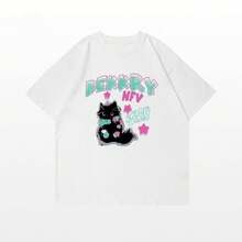 Camiseta de manga corta estampada 100% algodón puro, nuevo diseño de verano, corte holgado, camiseta versátil para uso casual. - Camisa negra de manga corta [DEKK Black Cat] - Ver 5