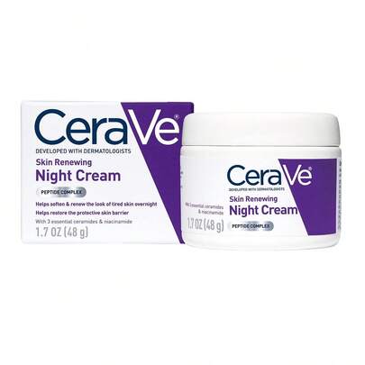  Crema Nocturna Renovadora de Piel CeraVe 48g - Con 3 Ceramidas Esenciales, Niacinamida y Complejo de Péptidos, Repara la Barrera Cutánea, Antienvejecimiento, Hidratación Profunda, Recomendada por Dermatólogos, Ideal para Piel Sensible, Regalo Perfecto para Mujeres