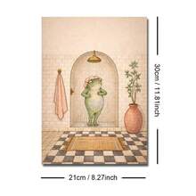 1pc Framed/Unframed Frog Taking A Shower Funny Canvas Poster Whimsical Animal Bathroom Wall Art Print Vintage Toilet Decor Funky Painting For Restroom,Bedroom,Modern Home Decoration - A - View 13