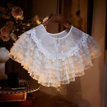 Nuevo vestido de novia corto con cuello redondo y capas, chaqueta tipo chal. Capa decorativa de encaje hidrosoluble versátil, cuello decorativo para vestido de tirantes - Blanco - Ver 7