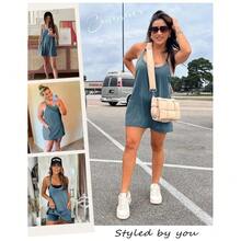 [Free Shiping] UANEO Women's Summer Sleeveless Mini Dress V Neck Spaghetti Straps Athletic Built-In Shorts Sundress - màu nâu - Xem 7