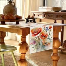 1 Polyester Fashion Watercolor Flower & Leaf Table Runner - Red, Orange, Pink, Green Plant Patterns, Suitable For Weddings, Kitchen, Dining Room, Coffee Table, Holiday & Party Decorations - Summer Seasonal Table Sizes 13X48/13X72 - Nhiều màu - Xem 4