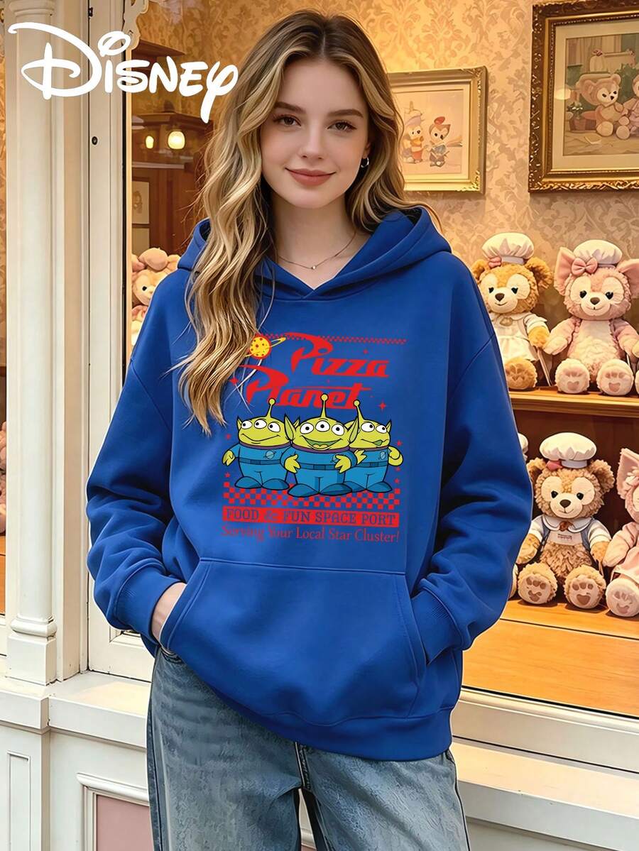 Winter Women's Fashionable Long Sleeved Hooded Sweatshirt, Made Of Comfortable Fabric, Suitable For All Seasons, Versatile For Various Occasions, Printed With Disney Toy Story Three Eyed Pattern. - Blue - View 1