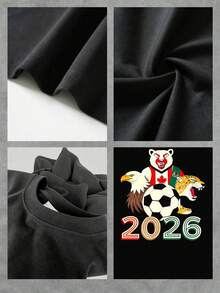 Image Of An Eagle, A Polar Bear, And A  Surrounding A Soccer Ball Next To The Number 2026, Symbolizing The Sporting Union Between Northern Countries And The Passion For World Soccer. Women's T-Shirt, 100% Cotton, Casual, Comfortable For Sports Fans - 黑色 - 查看 4