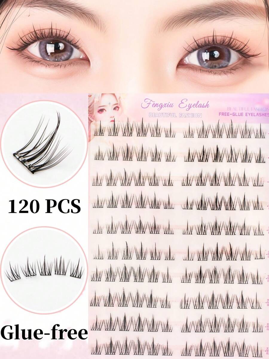 120 piezas/Set de pestañas postizas de girasol estilo coreano sin pegamento, rizado C, longitud mixta de 6-12 mm, fácil de crear un maquillaje de ojos grandes. Diseño autoadhesivo, aplicación DIY rápida para ahorrar tiempo de maquillaje, fácil de usar, adecuado para principiantes. Pestañas suaves y amigables con la piel, claramente separadas, reutilizables, versátiles para uso diario, citas, fiestas, gran idea de regalo para novias y días festivos.