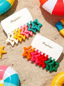 Betykuku 8 Pairs Colorful Resin Star Earrings Set, Suitable For Girls Party, Casual, Vacation - Multicolor - View 2