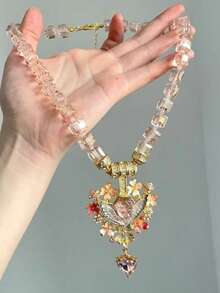 1pc Elegant Fashionable Angel Heart Boho Style Colorful Pendant Necklace, Suitable For Beach, Outdoor, Daily Outfit - Multicolor - View 4