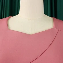 Nuevo Vestido Ajustado Color Sólido con Volantes Estilo Europeo Americano Elegante - Rosa vieja - Ver 3
