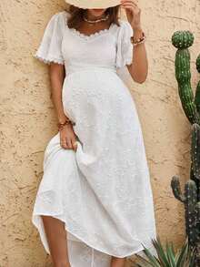 Vestido casual con escote de corazón para mujeres embarazadas en vacaciones de verano - Blanco - Ver 6