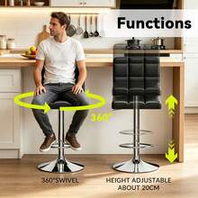 GartistGo Bar Stool Set Of 2 -Grey, 360° Swivel, Upholstered, Height Adjustable  Bar Stool - 黑色 - 查看 6