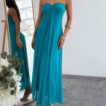 New Romantic V-Neck Strapless Plunging Neckline Maxi Flowy Dress, Macaron Blue-Green, A-Line Silhouette, Flattering Sexy Party Clubwear ,Tea Break, Perfect For Everyday Wear. It's Also Suitable For Work, Back-To-School, Afternoon Tea, Summer Music Festivals, Western Style, Nomadic Style, Birthday Parties, Graduation Ceremonies, Preppy Style, School Uniforms, Casual Wear, Vacations, Cruise Trips, Beaches, Sunbathing, Streetwear, Wedding Guests, Bohemian Style, Commuting, Brunch, And Airpor - Rosa - Ver 6