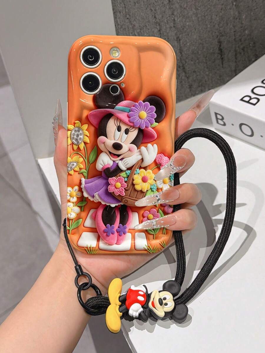 Disney Has Authorized, Phone Case - Chain Set, This Set Features A Mickey Mouse Phone Case Paired With A Detachable Silicone 3D Stitch Wrist Strap, Complete With A Metal Ring Attachment. Crafted Using A Unique 2D Wave-Texture Technique, The Case Is Made From Eye-Catching And Adorable TPU Material, Showcasing Classic Mickey And Minnie Mouse Designs. It Is Compatible With The Entire IPhoneseries, Including Models 17, 16, 15, 14, 13, 12, 11, XS, XR, X, Plus, Pro, And Max. This Stylish, Cartoon-Themed Protective Case Not Only Provides Robust, All-Around Protection For Your Device But Also Makes For The Perfect Gift For Friends And Family. IPhone17 Pro Max Case. Disney Phone Case. - trắng - Xem 1