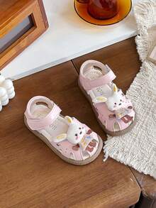2026 Summer New Girls Cartoon Rabbit Sandals, Soft Non-Slip Hook And Loop Baby Shoes, Sweet Hollow Breathable Princess Shoes - Pink - View 3