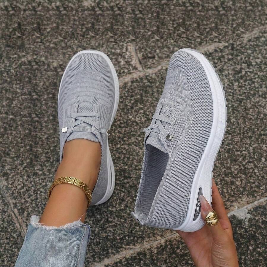 Women's Breathable Knit Slip-On Tennis Shoes - Lightweight, Comfortable Wedge Sneakers For Casual Walking & Daily Wear - 淺灰色 - 查看 1