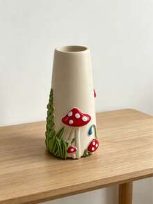 1Pc 3D Mushroom Relief Resin Decorative Vase - Childlike Ins Style Flower Vase For Home & Desk Decor | Home Decor, Room Decor, Boho Decor, Desk Decor, Cute Collectible, Unique Gift, Table Centerpiece, Housewarming Gift - New Model - View 14