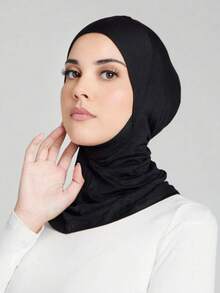 1件装女士内衬帽头巾帽头巾帽Amira Hijab时尚纯色下巴弹性头巾和颈套Rf，假日旅行必备 - 黑色 - 查看 11