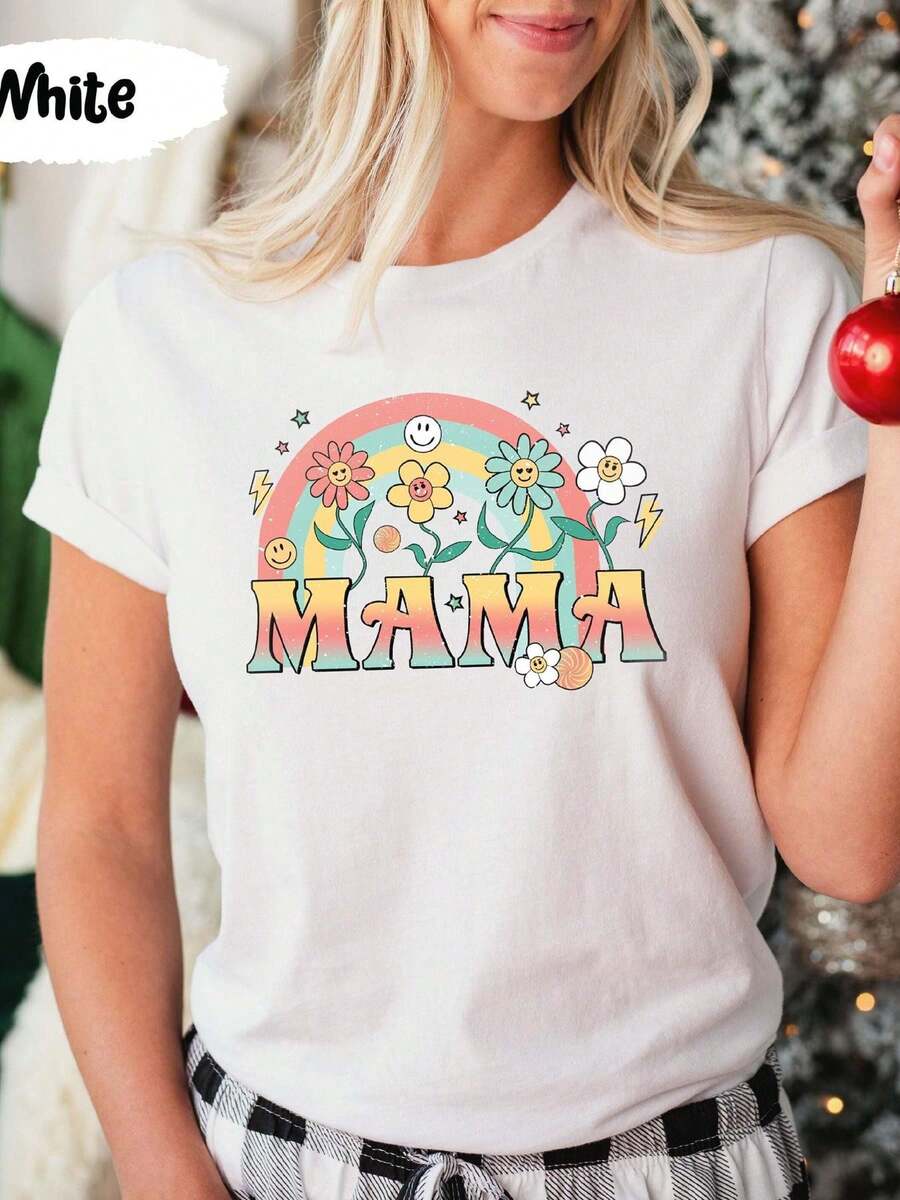 Camiseta para Mamá 2026, Regalo para el Día de la Madre, Conjuntos para Padres e Hijos, Camiseta para Mamá, Camiseta para Esposa, Camiseta para Madre, Regalo de Navidad, Camiseta para Mamá, Moderna y Cómoda, Tela Elástica Estampada, Ropa de Diseño Unisex, Top Casual, Camiseta de Tela Suave - Blanco - Ver 1