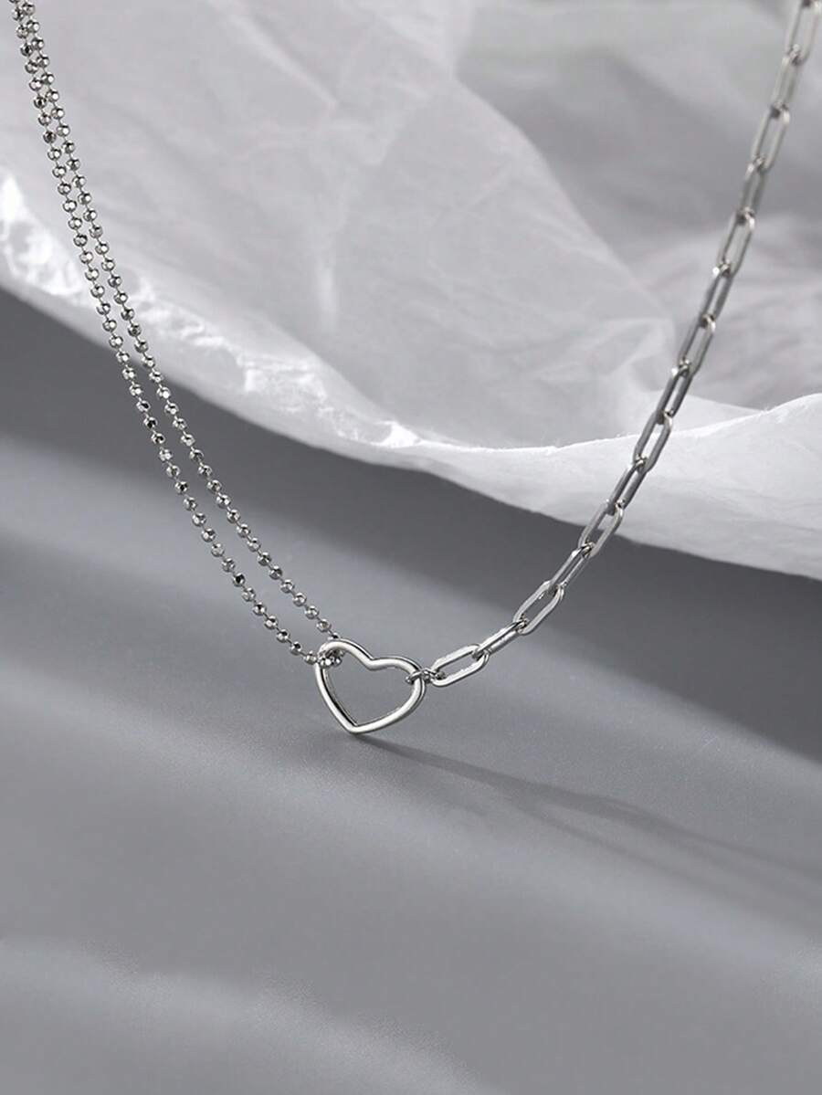1 buah Kalung Berbentuk Hati Terbaru, Desain Unik, Mewah, Serbaguna, Kalung Choker Minimalis untuk Wanita - Antique Silver - View 1