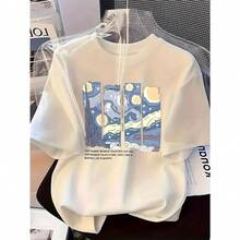 Camiseta gráfica de estrella de Van Gogh para mujer, color rojo, manga corta, cuello redondo, informal y versátil para primaveraverano, ajuste cómodo, camiseta de uso diario Diseño de estrella de noche Camisa suave - Blanco - Ver 1