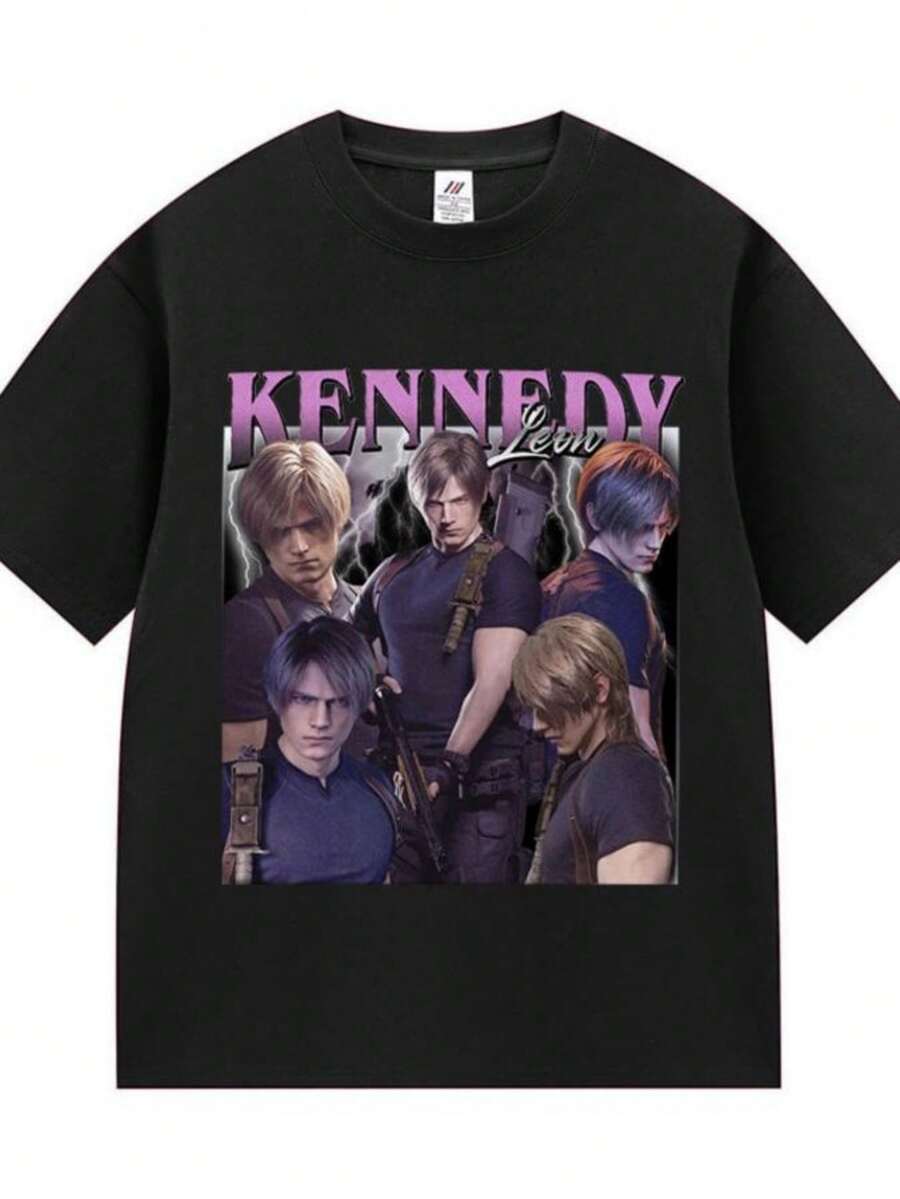 2026 Limited Leon S Kennedy Retro Graphic T Shirt Men's Women Fashion 100 Cotton Short Sleeve T-Shirt Y2k Unisex Harajuku Clothing Tshirts - 黑色 - 查看 1
