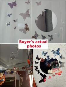 16 pièces Autocollants muraux en forme de papillon avec miroir, simple décoration de maison arrière-plan de chambre miroir acrylique à coller. Meilleur cadeau - Argent - Voir 9
