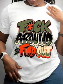 1 pieza Camiseta de cuello redondo para mujer, blanca, talla F # Camiseta con estampado gráfico "Ck Around & Find Out" para uso casual, 180g, 100% algodón, los diseños están completamente impresos. Unisexo. - Blanco - Ver 1