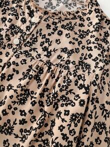 Blusa de manga larga con estampado floral y cuello con volantes para mujer EARO, de corte regular, elegante y versátil para vacaciones - albaricoque negro - Ver 5