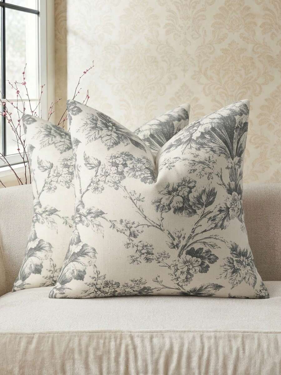 1pc Vintage Tropical Plant & Floral Pattern Decorative Throw Pillow Cover, Suitable For Sofa, Sofa Bed, Chair And Other Home Decor, Retro Countryside Style - Black - View 1
