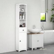 Armario de baño, armario alto con 3 estantes, 1 cajón, mueble de baño, estante de baño, armario de baño, mueble de baño, blanco, 34x24x170,5cm - Blanco - Ver 8