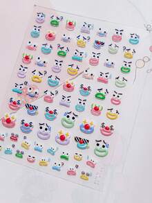 1pc Jelly Nail Stickers, Cute Cartoon Face Nail Decals, Funny Expression Nail Art Accessories - Multicolor - View 7