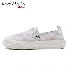 joy&mario 1双女士白色3D立体花卉蕾丝套脚厚底运动鞋,透气网面搭配亮片和珍珠装饰,轻便防滑,适合日常穿着和街头风格 - J&M - 白色 - 查看 10