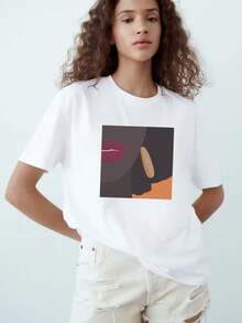 Camiseta divertida de manga corta con estampado de grafiti estilo americano, nuevo modelo de verano 2026, top casual holgado y versátil. - Camisa blanca de manga corta - Ver 2