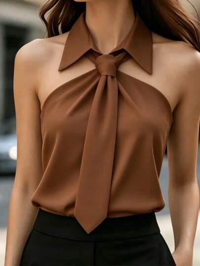 Women's Solid Color Twist Design Sleeveless Backless Camisole, Suitable For Office Or Vacation Wear Summer