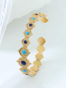 1 pulsera abierta retro de acero de titanio geométrica que no se desvanece, regalo del Día de la Madre - Dorado - Ver 8
