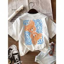 Women's Reversible Printed T-Shirt With A Fun Crab And Seaweed Design, Perfect For Spring And Summer - [White] - View 1