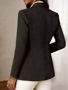Women's Long Sleeve Lapel Button Jacket, Regular Length Knitted Fabric Lightweight Blazer, Creating Elegant And Fashionable Academic Style Black - Black - View 2