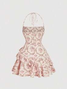 Vestido mini con cuello halter romántico y de moda para mujer - Multicolor 4 - Ver 4