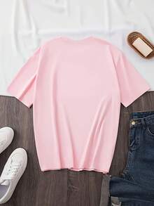 Women's Plus Size Casual T-Shirt With "My Flabbers Have Been Gasted" Raccoon Letter Print, Crew Neck, Slightly Stretchy Fabric, Autumn/Winter Collection, Raccoon T-Shirt - 藕色 - 查看 3