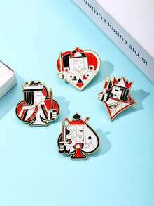 1pc Playing Card King Shape Brooch, Creative Good Luck Metal Badge, Bag/Clothing Decor, Exquisite Design, Versatile Daily/Party Outfit Accessory - Multicolor - View 1