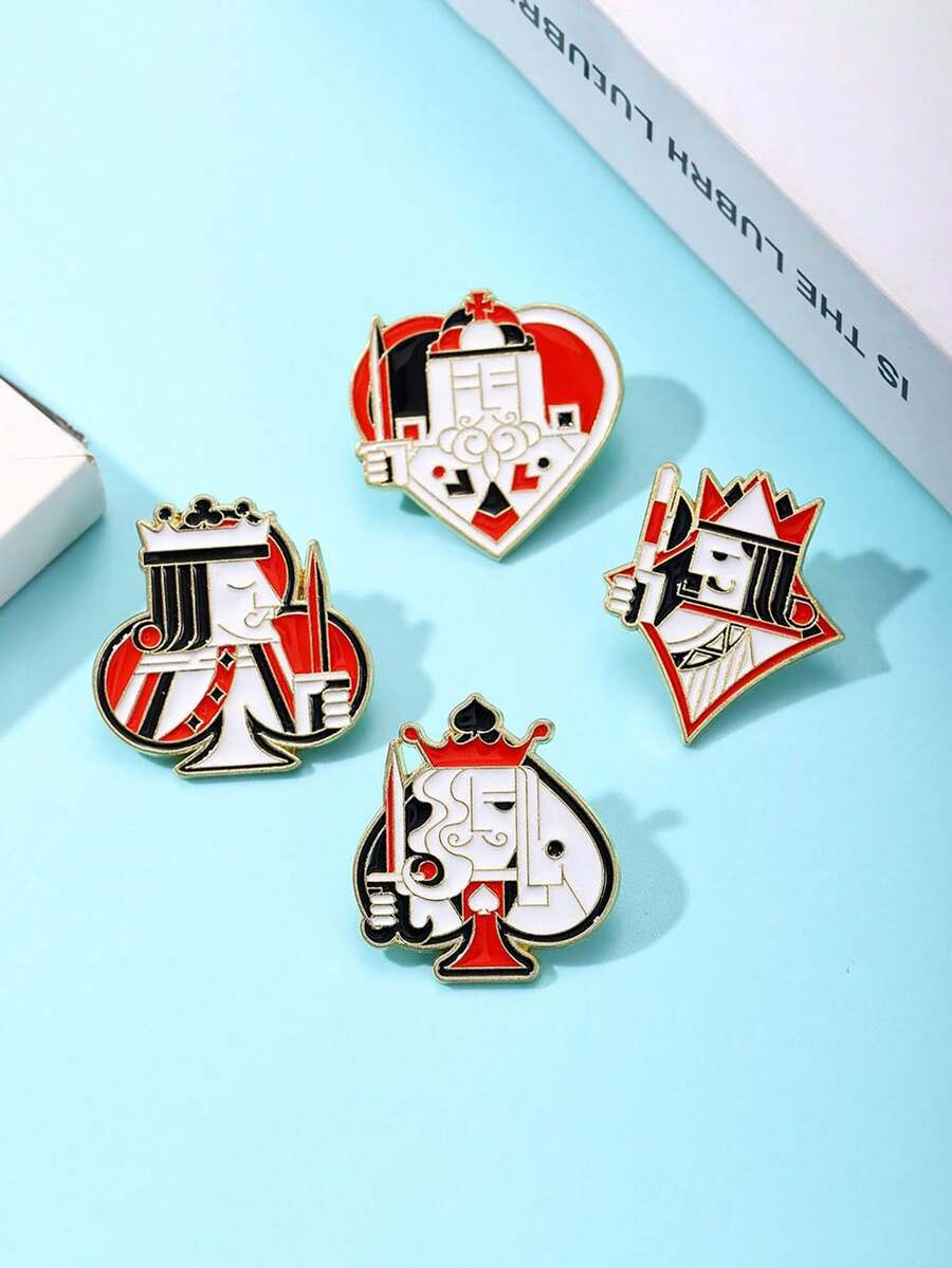 1pc Playing Card King Shape Brooch, Creative Good Luck Metal Badge, Bag/Clothing Decor, Exquisite Design, Versatile Daily/Party Outfit Accessory - Multicolor - View 1