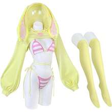 KORURACLUB Cosplay Maid Outfit Bunny Outfit Cosplay Women Animal Costumes Bunny Bodysuit - 黃色條紋 + XS-M - 查看 1