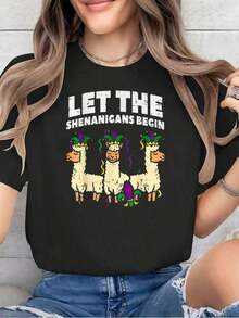 Algodón Camiseta % Algodón Let Shenanigans Begin Llamas Mardi Gras Para Hombre, Mujer Y Niño. Estampada Con Cuello Redondo Para Verano. Camiseta De Manga Corta Suave Para Mujer. Camiseta Elegante Y Cómoda. Camisetas Gráficas.-Vintage Street Style Unisex Loose Cotton Short Sleeve Crew Neck T-Shirtblusas para mujer, playeras de mujer,blusas casuales para dama, - Negro - Ver 6