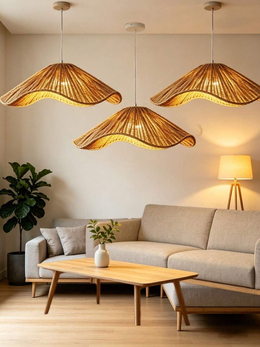 1 chao đèn dệt tự nhiên hình lượn sóng bất đối xứng, chao đèn treo thủ công theo phong cách Wabi-Sabi cho phòng khách, phòng ăn, nhà nghỉ, không gian tiệc tùng. - Hình bán nguyệt - Xem 1