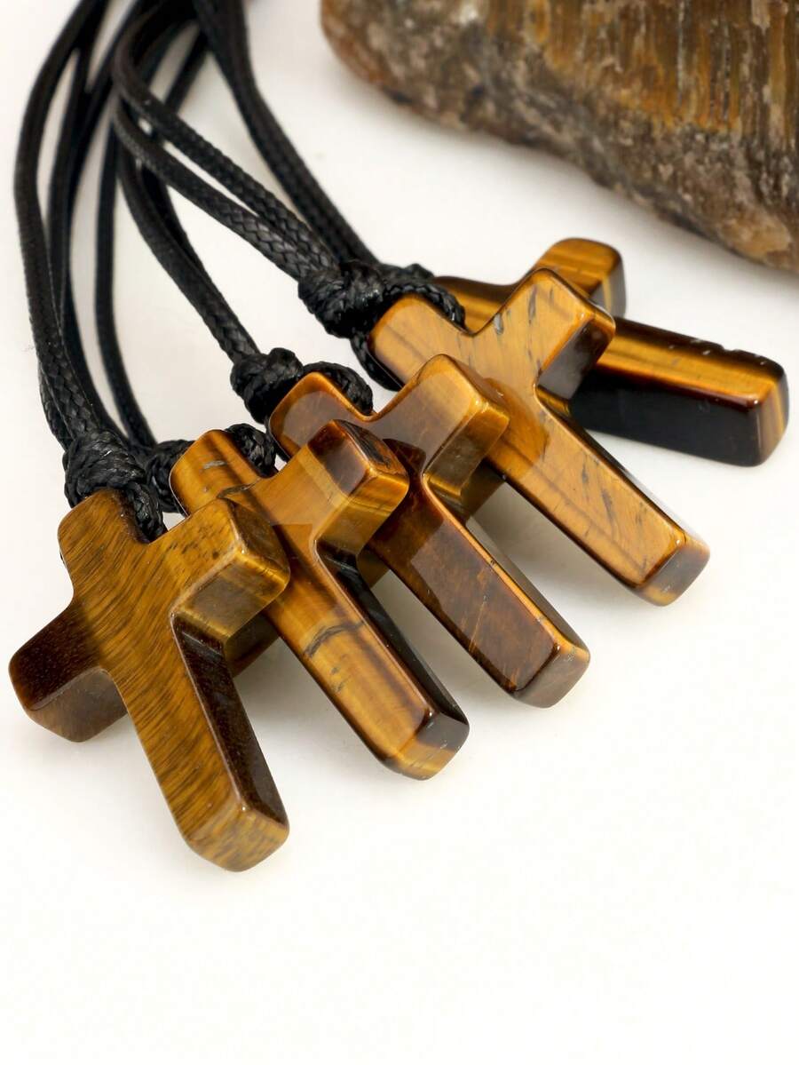 Mặt dây chuyền hình thánh giá bằng đá mắt hổ tự nhiên, thiết kế unisex phù hợp để đeo hàng ngày và cầu nguyện, lựa chọn quà tặng tuyệt vời. - Nhiều màu - Xem 1