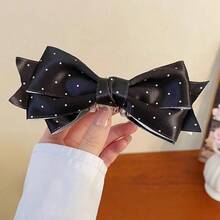 Clip para el cabello con lazo a cuadros en blanco y negro, estilo INS, accesorio de cabello minimalista de uniforme escolar británico para mujeres, festivales y fiestas - Lunares negros - Ver 7