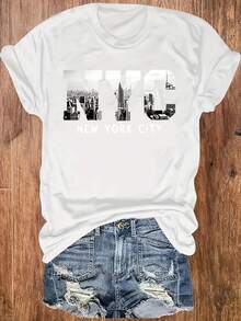 Camiseta unisex de manga corta, camiseta de mujer con cuello redondo, suave y cómoda, con diseño de Nueva York, playeras hombre, spiderman, ,  mujer, romwe men, boho chic, regalos para maestros, camiseta de mujer, ropa curvy para hombre, y2k. - Blanco - Ver 6