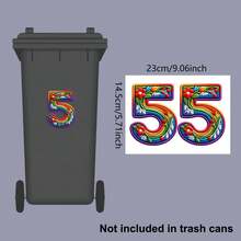 2 Sets Rainbow Floral Digital Trash Can Stickers, Removable Self-Adhesive Waterproof PVC Decals, Suitable For Car License Plates, House Numbers And Country Style Home Decor - Trash Can Stickers - View 7