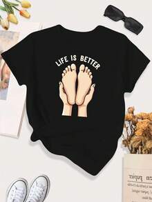 [Print Design]Hands Life Is Better Reflexology Art Large Size Women's Casual Sports T-Shirt[Suitable For Leisure And Sports Activities] - Multicolor - View 2